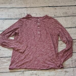 Bonobos Men's Red White Space Dye Cotton Long Sleeve Henley Shirt M